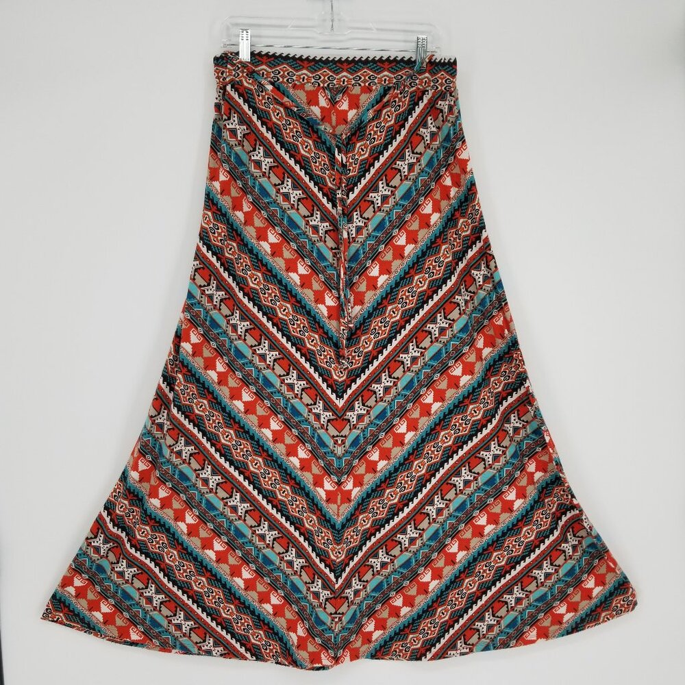 Native Print Maxi Skirt - L - Bohemian, Western, Festival  etc.